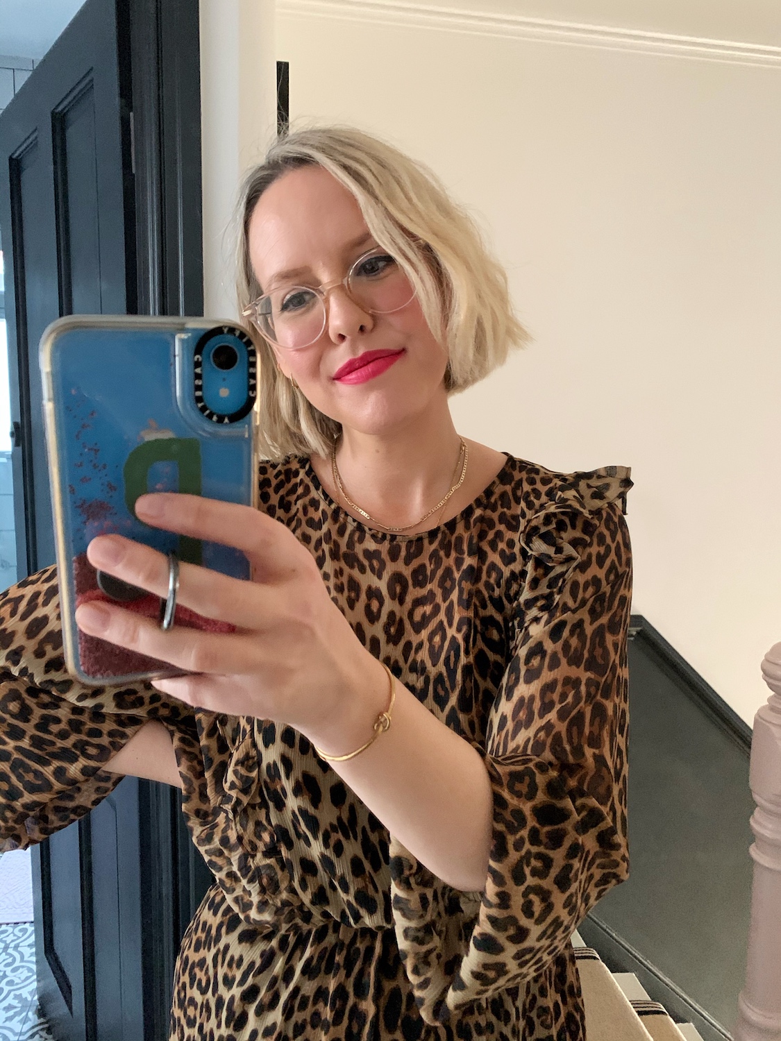 Alexandra Stedman of The Frugality wearing Rich Red lipstick from e.l.f.